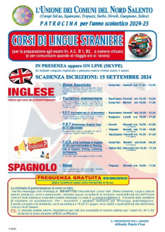 CORSI DI LINGUA INGLESE E SPAGNOLO ANNO SCOLASTICO 2024-25. SCADENZA 15 SETTEMBRE 2024.